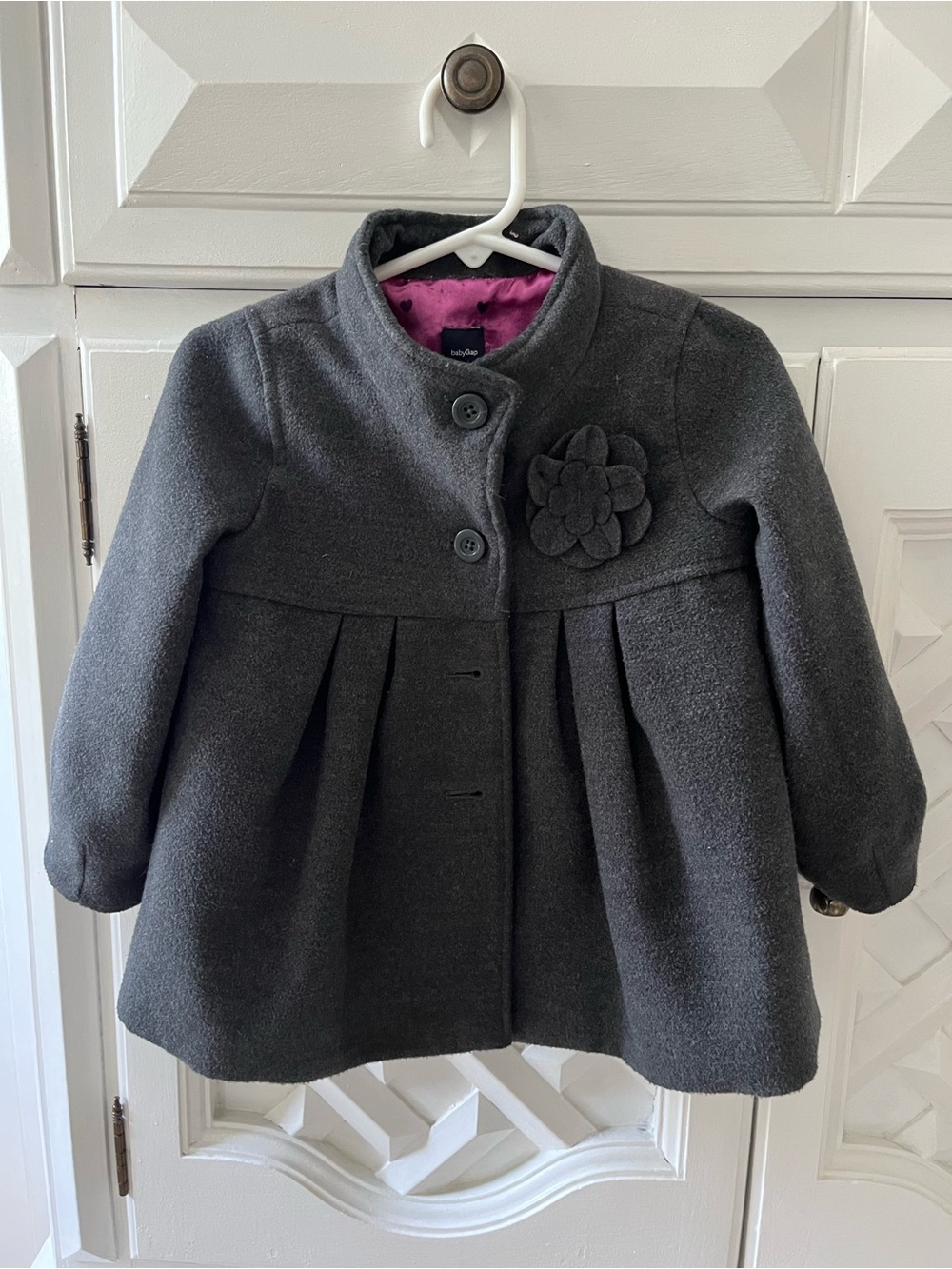 Gap Kids 3T Dark Gray Flower Appliqué Wool-Blend Coat